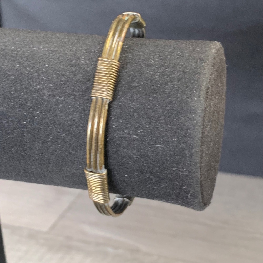 Mixed Metal Triple Wire Coiled Cuff Bracelet Gold Silver Tone Boho 5101